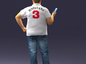 man in t-shirt with phone 0464 3d print ready 3D Print Model