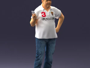 man in t-shirt with phone 0464 3d print ready 3D Print Model
