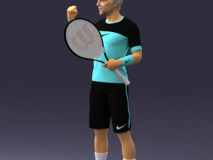 male tennis player with racket 0460 Model 3D