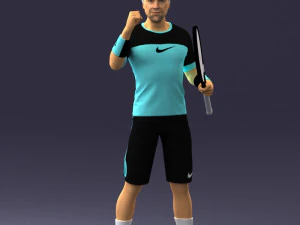 带球拍的男网球运动员 0460 3D 打印就绪 3D 打印模型