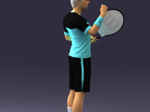 male tennis player with racket 0460 3d print ready Model Cetak 3D