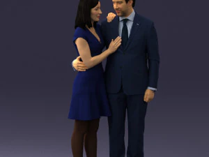 Девушка в синем платье и мужском костюме 0476 готова к 3D-печати 3D Принт Модель