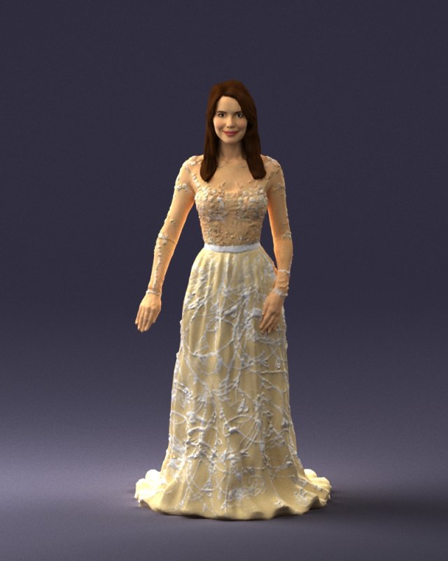 girl in light long dress 0461 3D 模型 .c4d .max .obj .3ds .fbx .stl .blend 