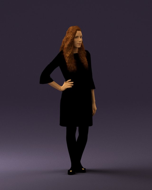 woman in black brown hair 0453 Model 3D .c4d .max .obj .3ds .fbx .stl .blend 