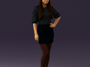 woman in black white dots 0446 3D Model