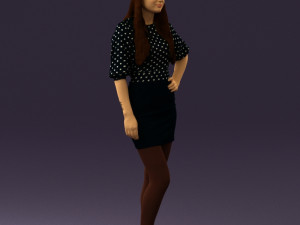 woman in black white dots 0446 3D Model