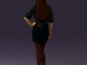 woman in black white dots 0446 3D Model