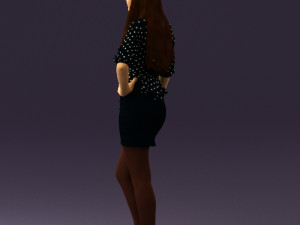 woman in black white dots 0446 3D Model