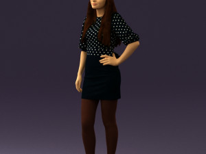 woman in black white dots 0446 3D Model