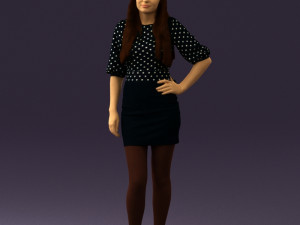 woman in black white dots 0446 3D Model