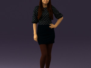 woman in black white dots 0446 3D Model