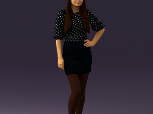 woman in black white dots 0446 3D Model