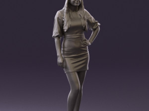 woman in black white dots 0446 3D Model