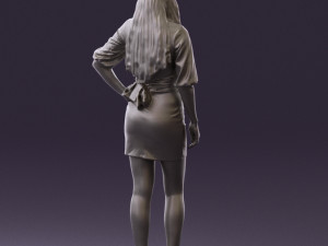 woman in black white dots 0446 3D Model