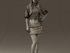 woman in black white dots 0446 3D Model