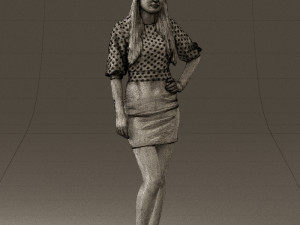 woman in black white dots 0446 3D Model