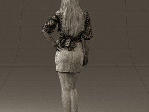 woman in black white dots 0446 3D Model