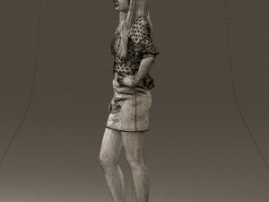 woman in black white dots 0446 3D Model