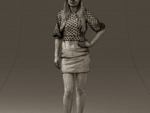 woman in black white dots 0446 3D Model