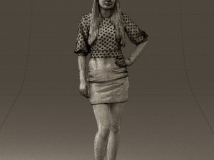 woman in black white dots 0446 3D Model