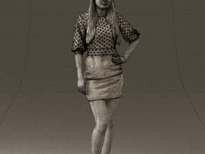 woman in black white dots 0446 3D Model