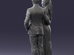 groom in dark suit and the bride 0457 3D Model