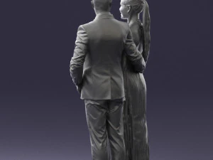 groom in dark suit and the bride 0457 3D Model