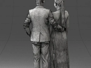 groom in dark suit and the bride 0457 3D Model