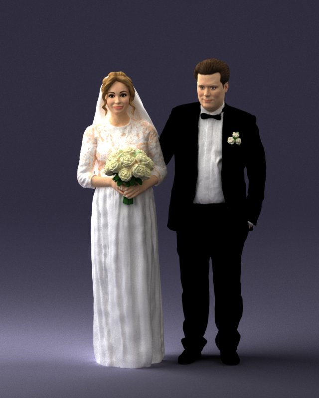bride with bouquet of flowers 0454 3D Model .c4d .max .obj .3ds .fbx .stl .blend 