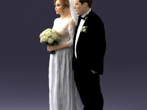 bride with bouquet of flowers 0454 3D Model