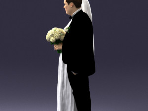 bride with bouquet of flowers 0454 3D Model
