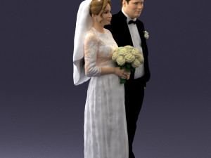 bride with bouquet of flowers 0454 3D Model