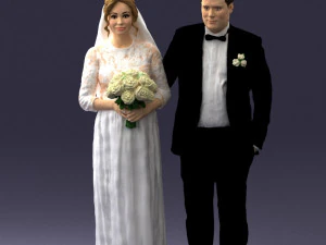 bride with bouquet of flowers 0454 3D Model