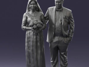 bride with bouquet of flowers 0454 3D Model