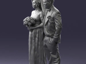 bride with bouquet of flowers 0454 3D Model