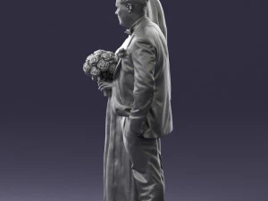 bride with bouquet of flowers 0454 3D Model