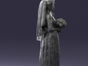 bride with bouquet of flowers 0454 3D Model