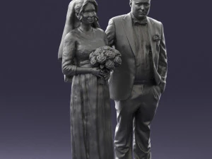 bride with bouquet of flowers 0454 3D Model