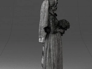 bride with bouquet of flowers 0454 3D Model