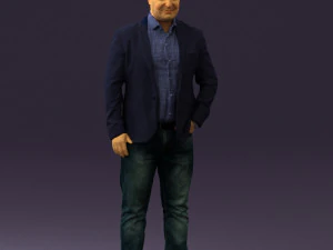 穿蓝色夹克和牛仔裤的男人 0447 3D 打印准备就绪 3D 打印模型