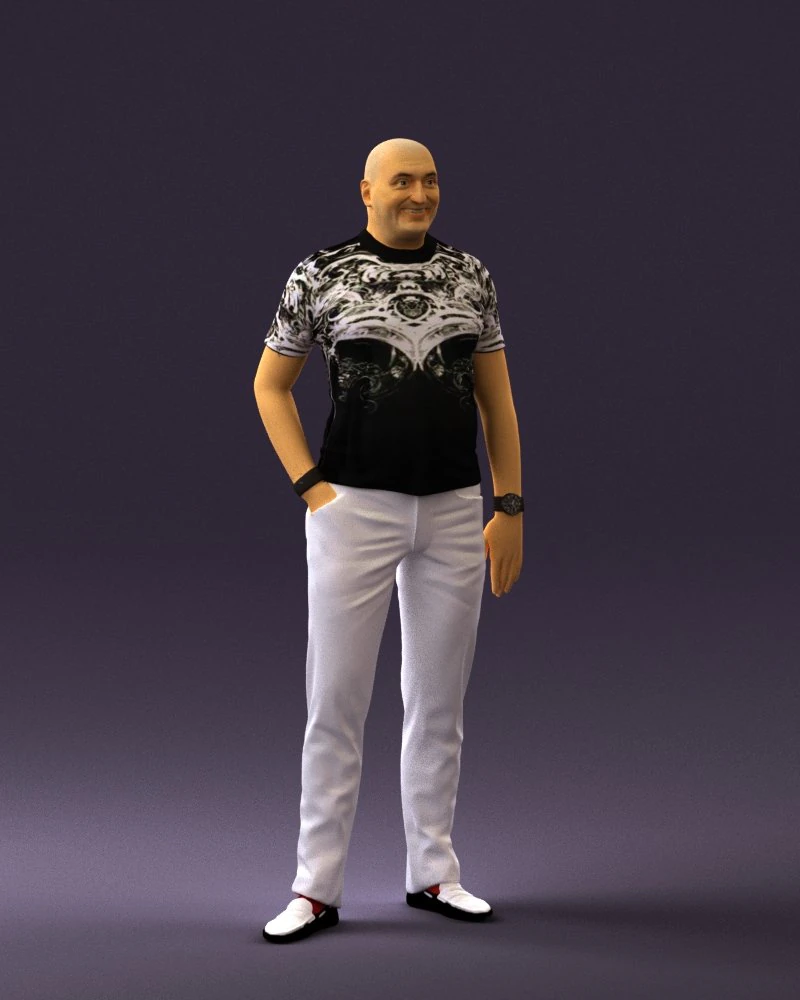 man in black shirt white pants 0452 3D Model .c4d .max .obj .3ds .fbx .stl .blend