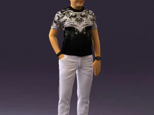 穿黑衬衫白裤子的男人 0452 3D 打印就绪 3D 打印模型