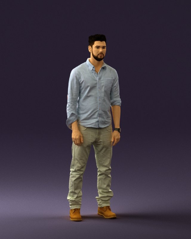 man in blue top white jeans 0437 3D Model .c4d .max .obj .3ds .fbx .stl .blend 