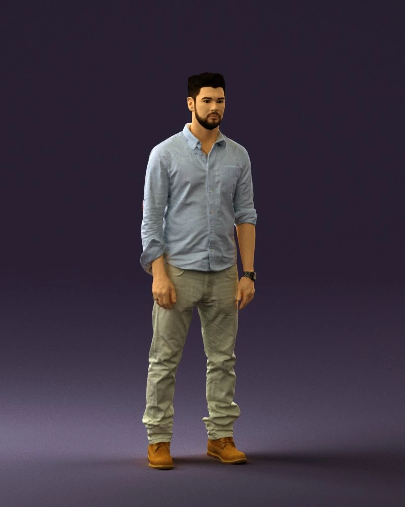 man in blue top white jeans 0437 3D Model .c4d .max .obj .3ds .fbx .stl .blend 