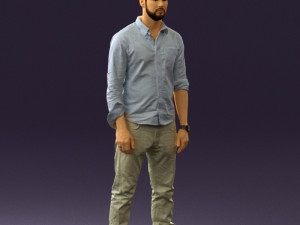 man in blue top white jeans 0437 3D Model