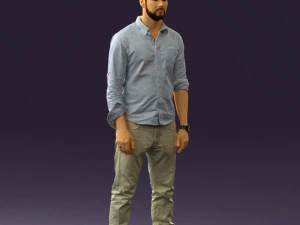 man in blue top white jeans 0437 3D Model