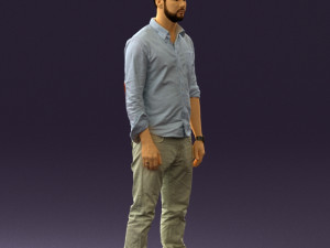 man in blue top white jeans 0437 3D Model