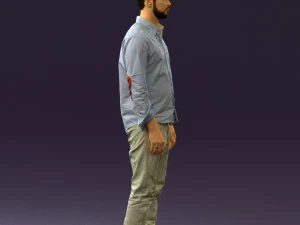 man in blue top white jeans 0437 3D Model