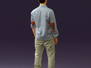 man in blue top white jeans 0437 3D Model