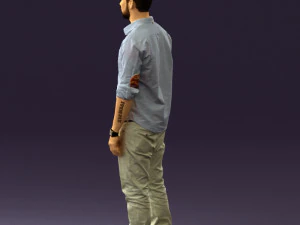 man in blue top white jeans 0437 3D Model